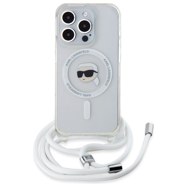 Husa MagSafe pentru Apple iPhone 16 Pro, Karl Lagerfeld, IML Crossbody Karl's Head, Transparenta