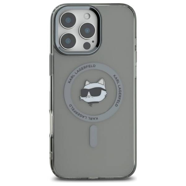 Husa MagSafe pentru Apple iPhone 16 Pro, Karl Lagerfeld, IML Metal Choupette's Head, Neagra