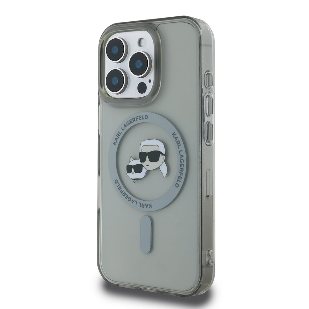 Husa MagSafe pentru Apple iPhone 16 Pro, Karl Lagerfeld, IML Metal Karl & Choupette's Heads, Neagra