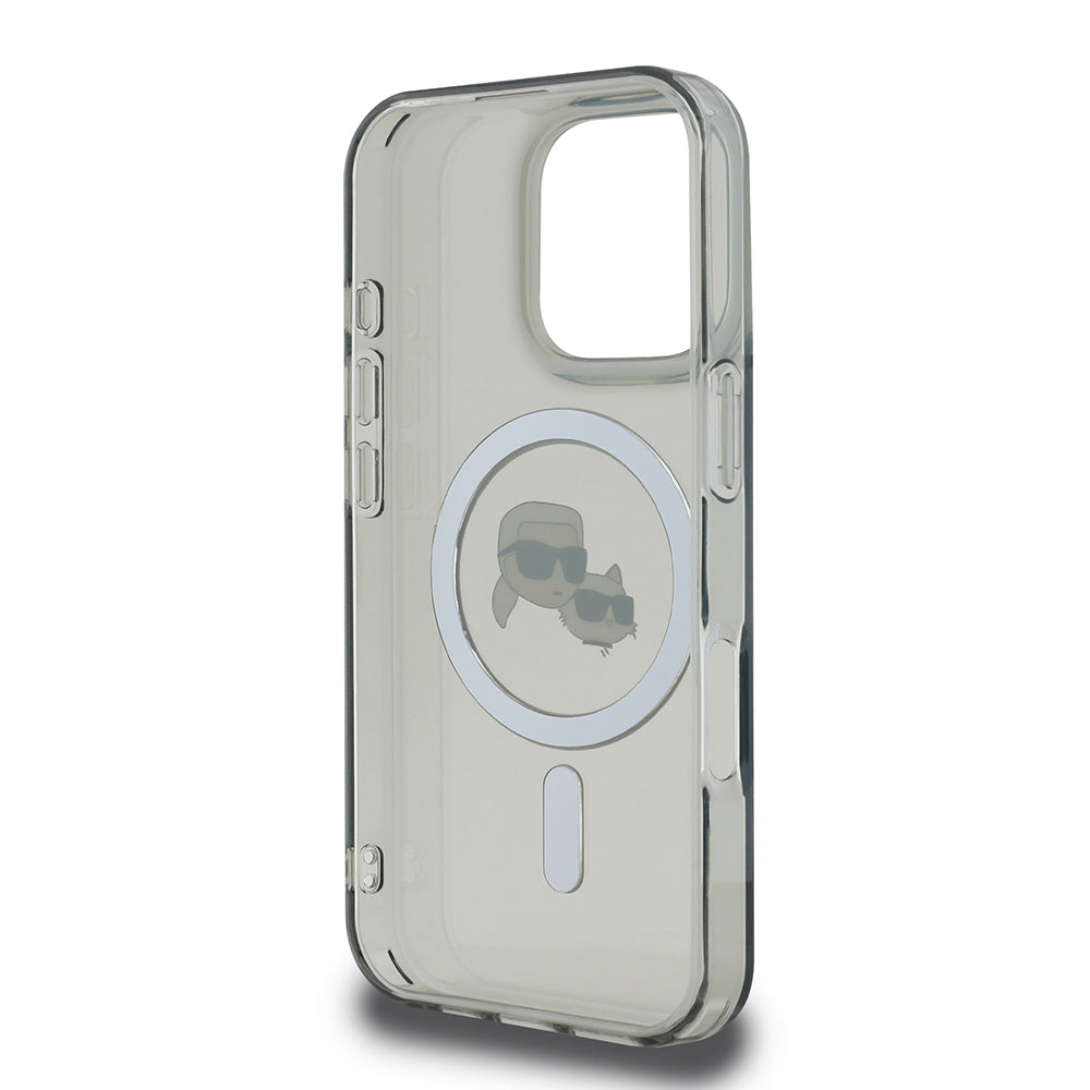 Husa MagSafe pentru Apple iPhone 16 Pro, Karl Lagerfeld, IML Metal Karl & Choupette's Heads, Neagra