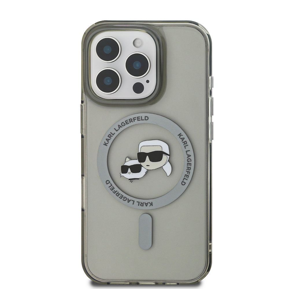 Husa MagSafe pentru Apple iPhone 16 Pro, Karl Lagerfeld, IML Metal Karl & Choupette's Heads, Neagra