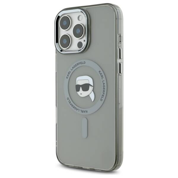 Husa MagSafe pentru Apple iPhone 16 Pro, Karl Lagerfeld, IML Metal Karl's Head, Neagra