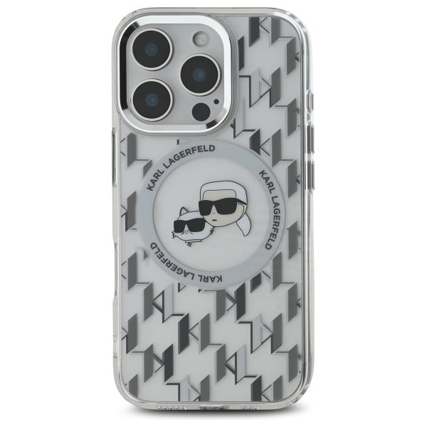 Husa MagSafe pentru Apple iPhone 16 Pro, Karl Lagerfeld, IML Monogram Karl & Choupette's Heads, Transparenta