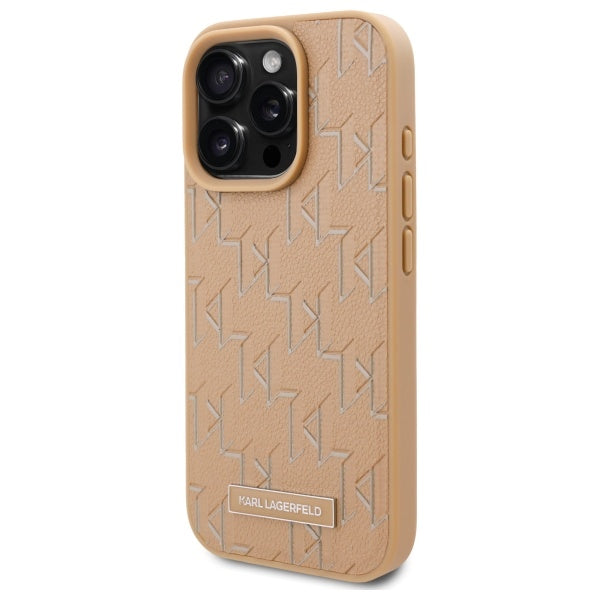 Husa MagSafe pentru Apple iPhone 16 Pro, Karl Lagerfeld, Monogram Metal Logo, Bej