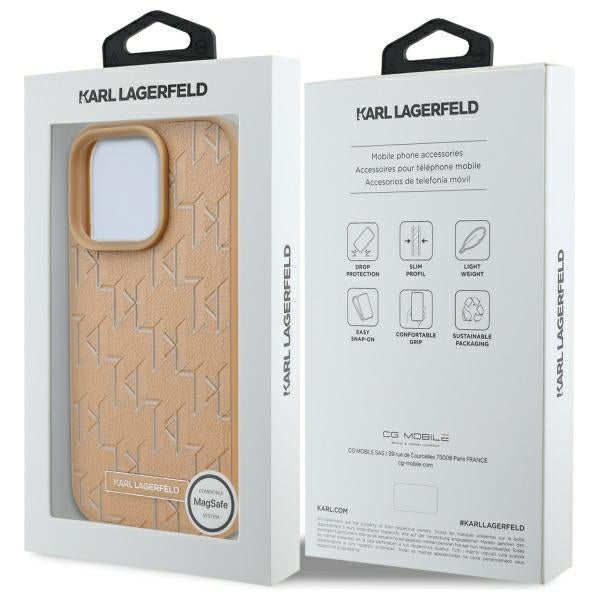 Husa MagSafe pentru Apple iPhone 16 Pro, Karl Lagerfeld, Monogram Metal Logo, Bej