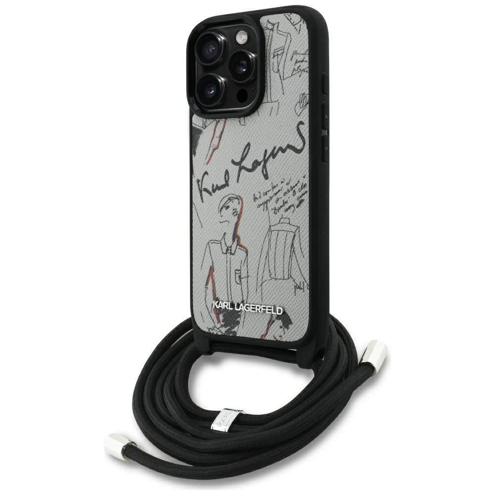 Husa MagSafe pentru Apple iPhone 16 Pro, Karl Lagerfeld, Saffiano Crossbody, Gri