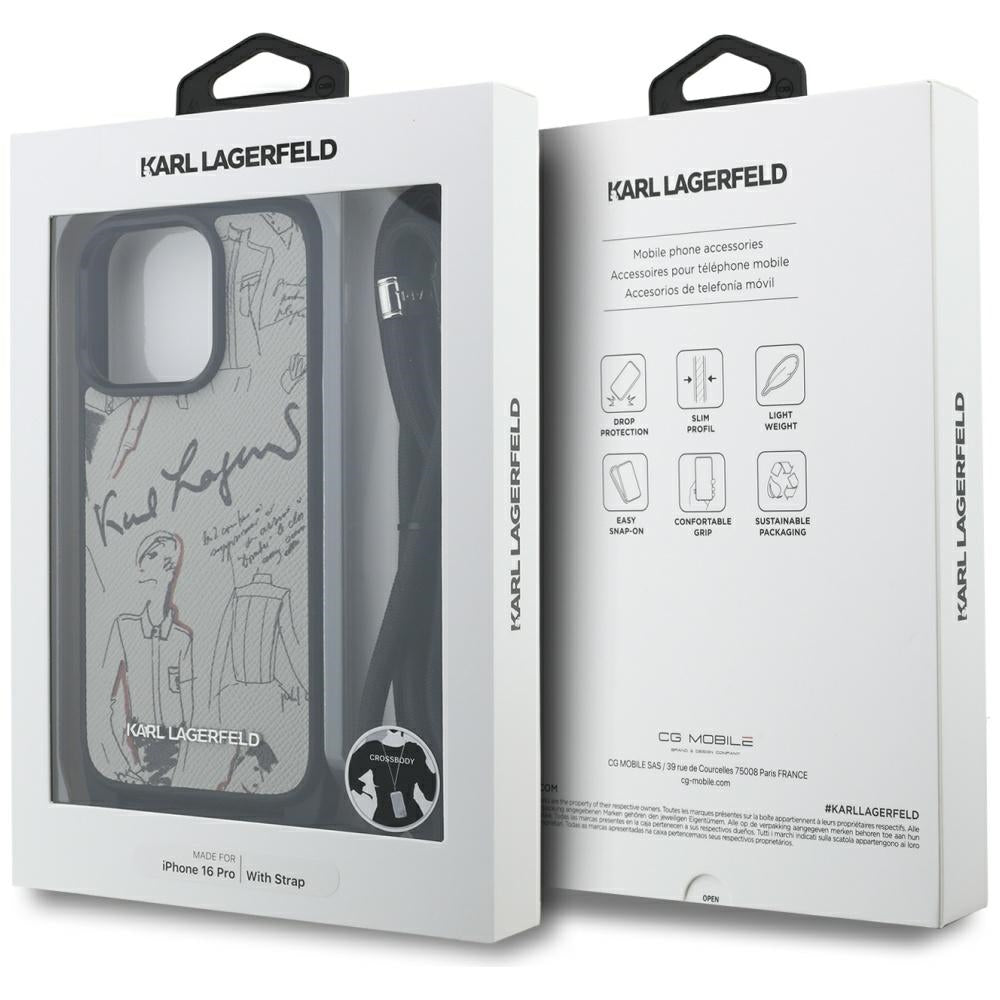 Husa MagSafe pentru Apple iPhone 16 Pro, Karl Lagerfeld, Saffiano Crossbody, Gri