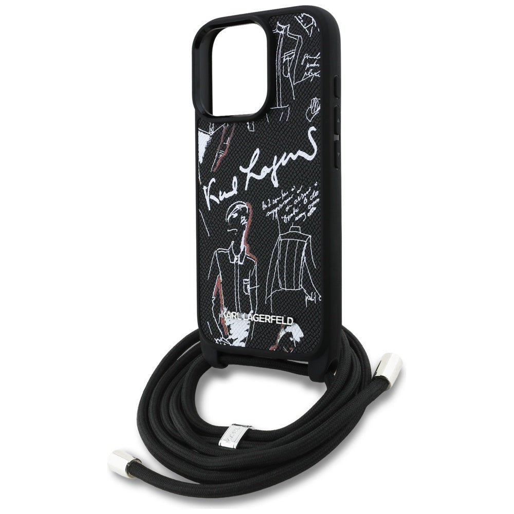 Husa MagSafe pentru Apple iPhone 16 Pro, Karl Lagerfeld, Saffiano Crossbody, Neagra