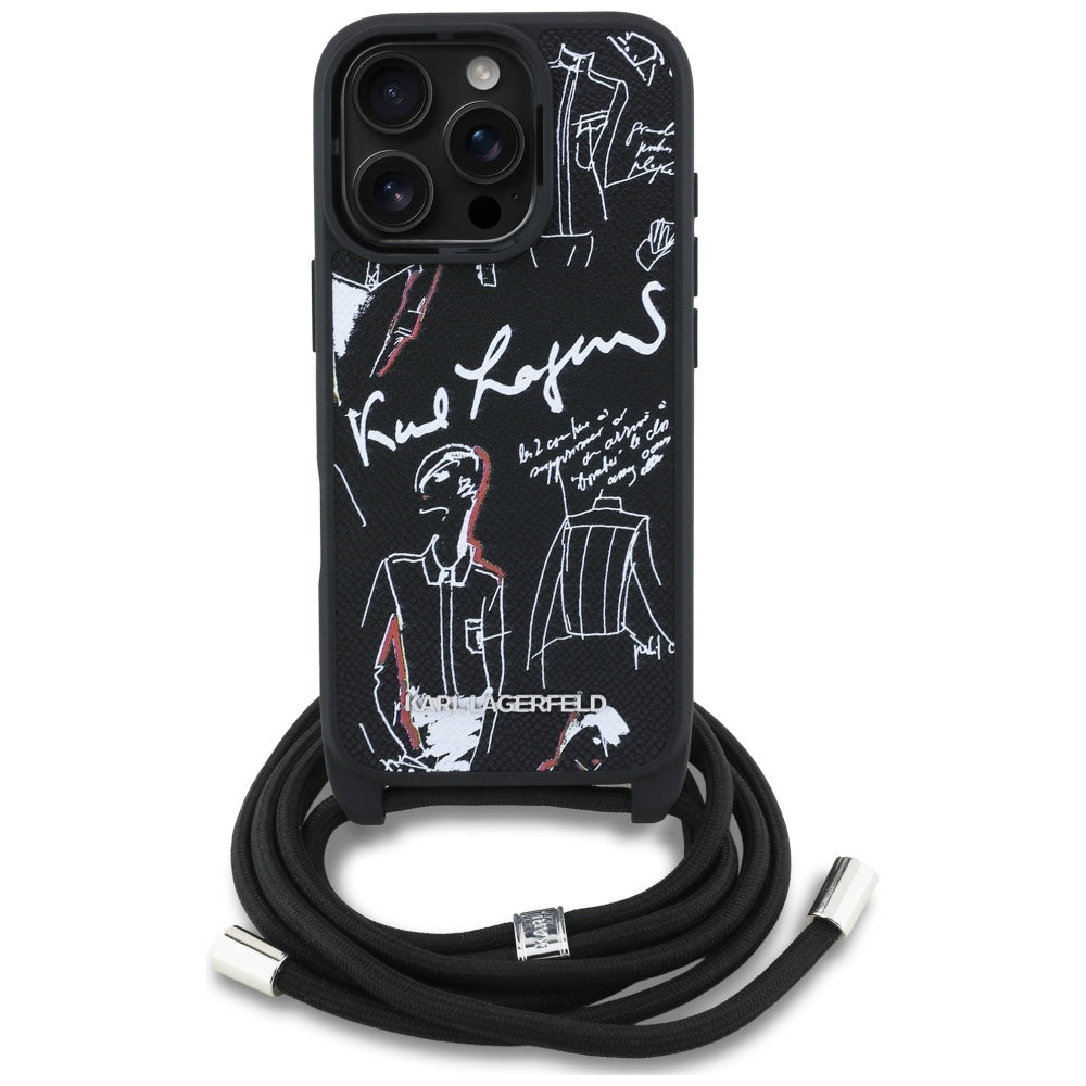 Husa MagSafe pentru Apple iPhone 16 Pro, Karl Lagerfeld, Saffiano Crossbody, Neagra