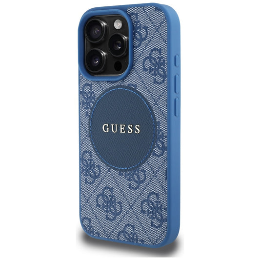 Husa MagSafe pentru Apple iPhone 16 Pro Max, Guess, 4G Circle Classic Logo, Albastra