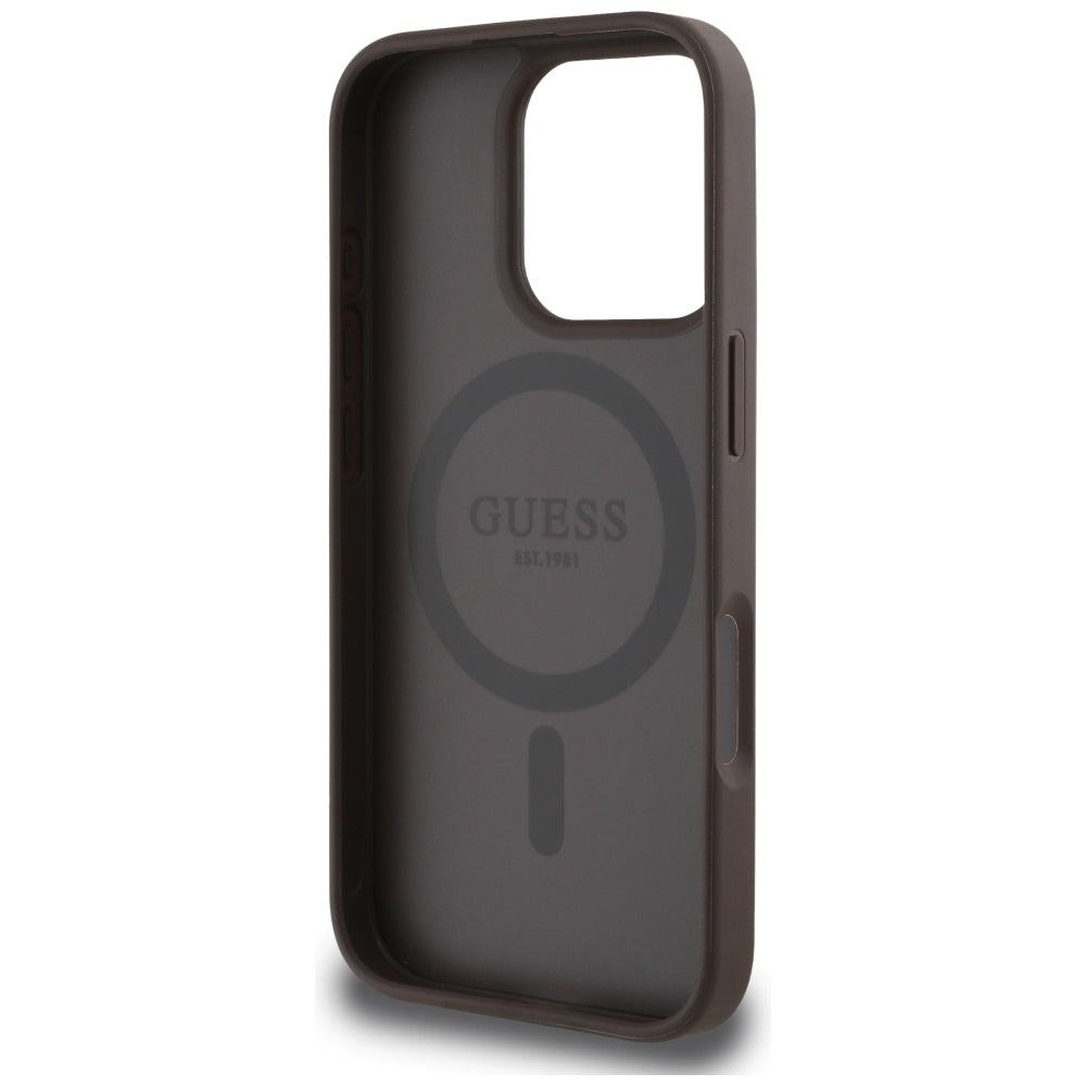 Husa MagSafe pentru Apple iPhone 16 Pro Max, Guess, 4G Circle Classic Logo, Maro