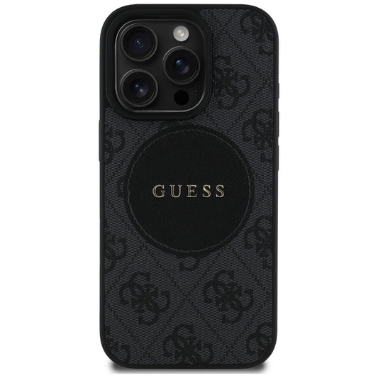 Husa MagSafe pentru Apple iPhone 16 Pro Max, Guess, 4G Circle Classic Logo, Neagra