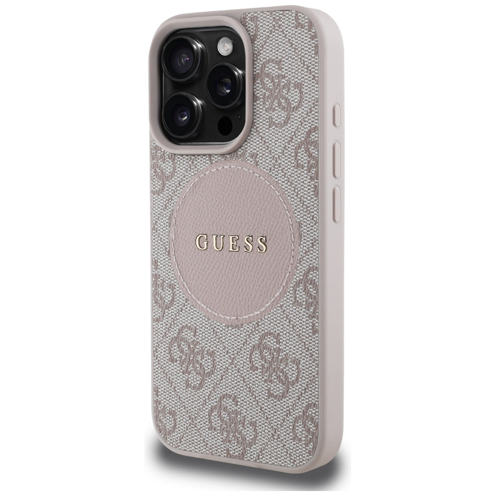 Husa MagSafe pentru Apple iPhone 16 Pro Max, Guess, 4G Circle Classic Logo, Roz