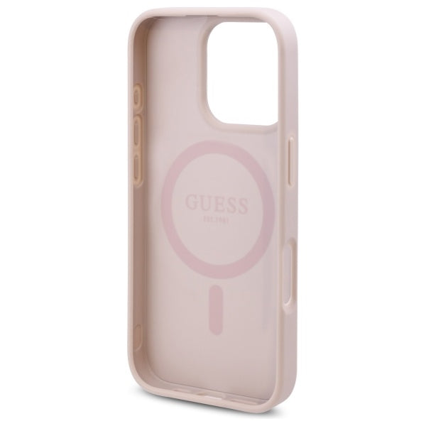 Husa MagSafe pentru Apple iPhone 16 Pro Max, Guess, 4G Flowers Print, Roz