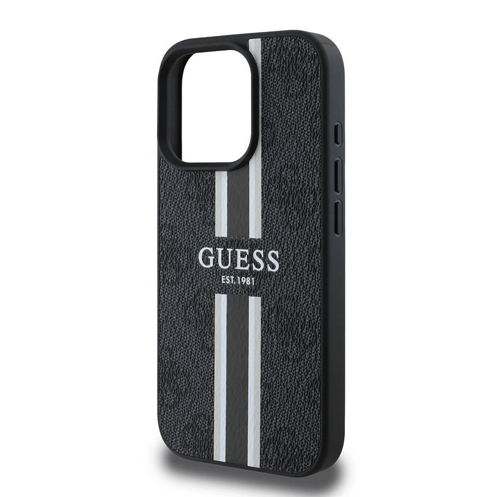 Husa MagSafe pentru Apple iPhone 16 Pro Max, Guess, 4G Printed Stripes, Neagra