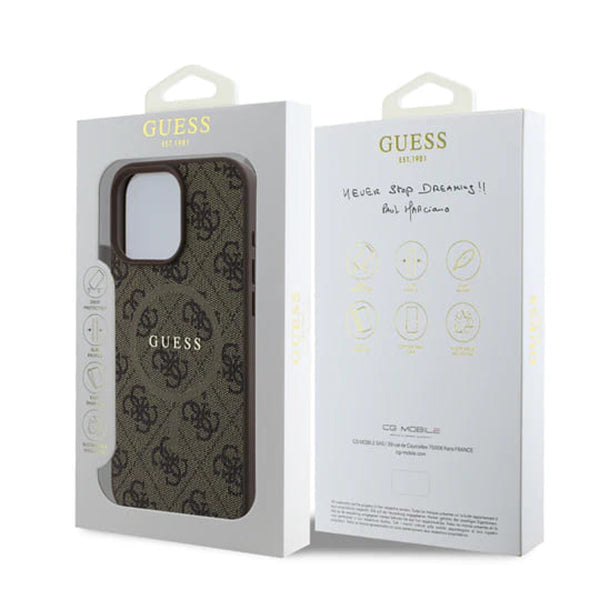 Husa MagSafe pentru Apple iPhone 16 Pro Max, Guess, 4G Ring Classic Logo, Maro