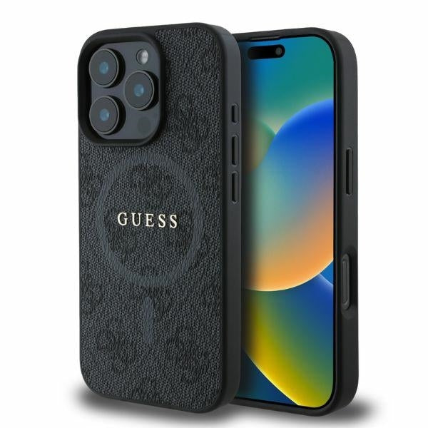 Husa MagSafe pentru Apple iPhone 16 Pro Max, Guess, 4G Ring Classic Logo, Neagra