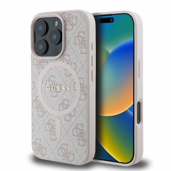 Husa MagSafe pentru Apple iPhone 16 Pro Max, Guess, 4G Ring Classic Logo, Roz