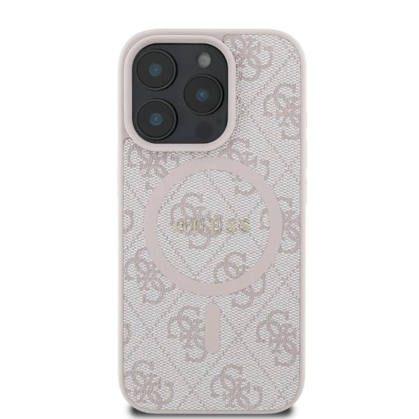 Husa MagSafe pentru Apple iPhone 16 Pro Max, Guess, 4G Ring Classic Logo, Roz