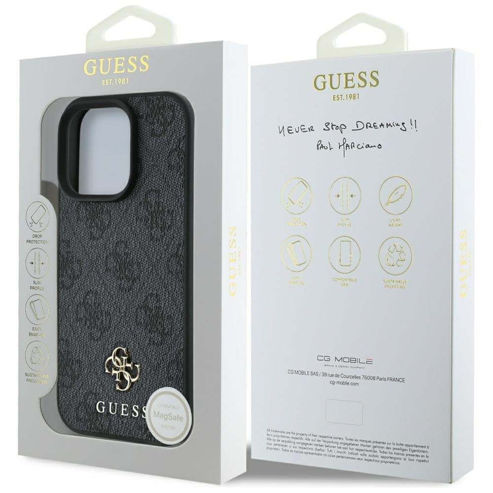 Husa MagSafe pentru Apple iPhone 16 Pro Max, Guess, 4G Small and Classic Logo, Neagra