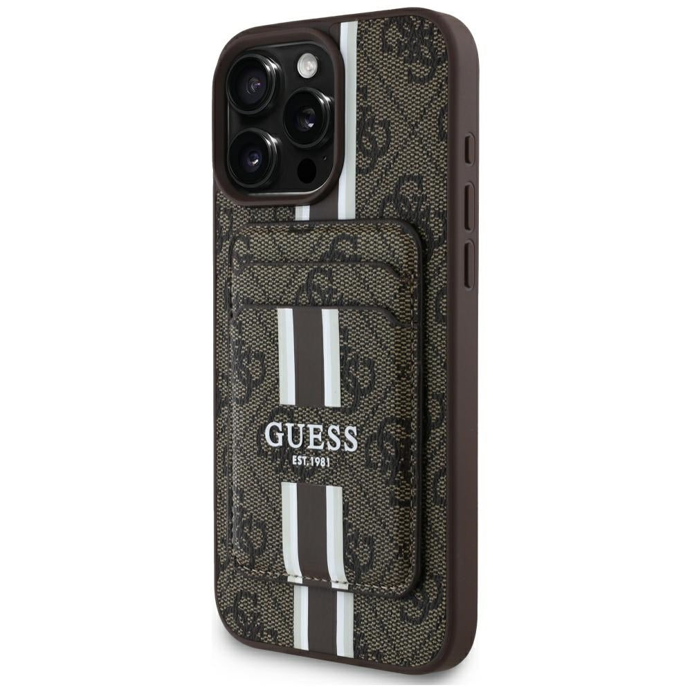 Husa MagSafe pentru Apple iPhone 16 Pro Max, Guess, Cardslot 4G Stripes , Maro