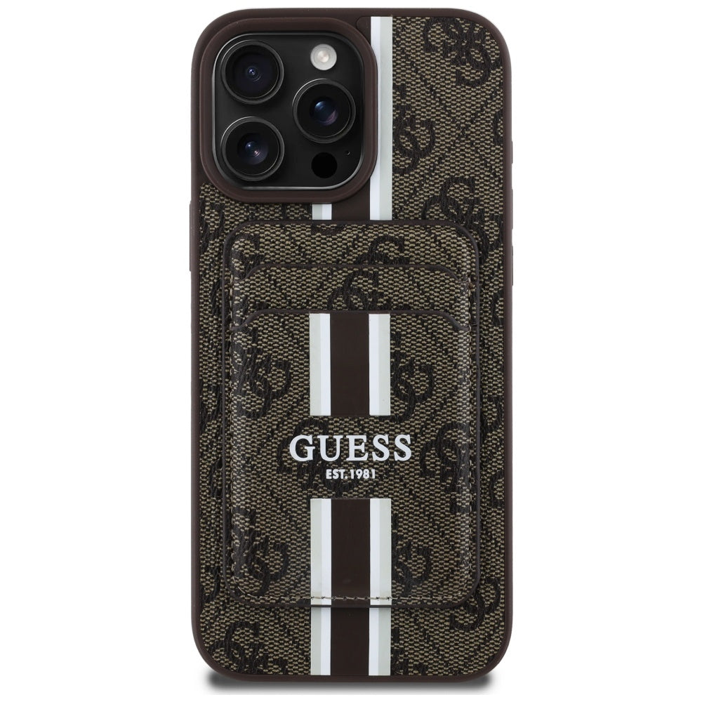 Husa MagSafe pentru Apple iPhone 16 Pro Max, Guess, Cardslot 4G Stripes , Maro