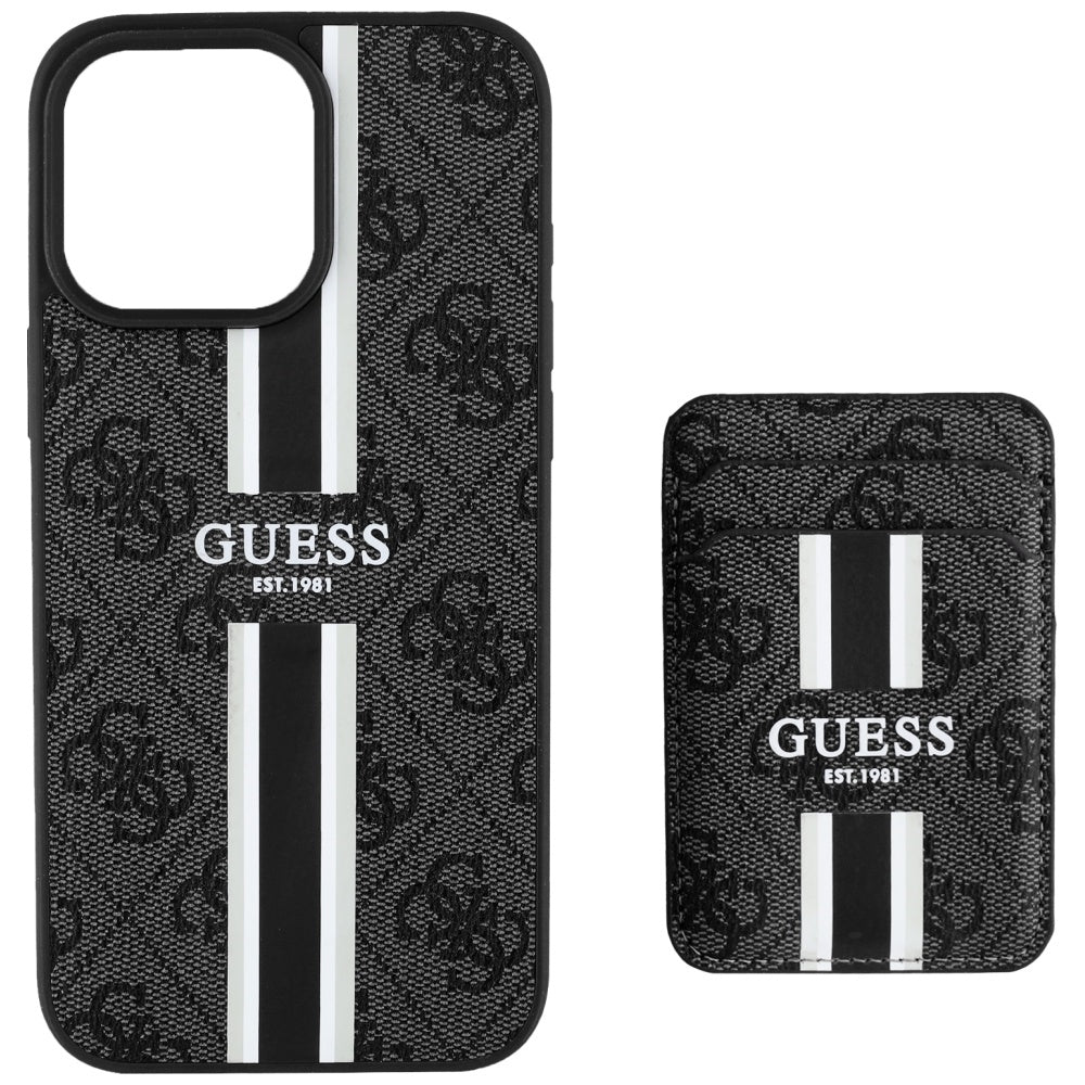 Husa MagSafe pentru Apple iPhone 16 Pro Max, Guess, Cardslot 4G Stripes , Neagra