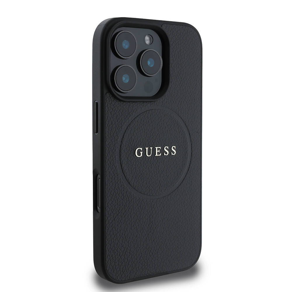 Husa MagSafe pentru Apple iPhone 16 Pro Max, Guess, Grained Gold Ring, Neagra