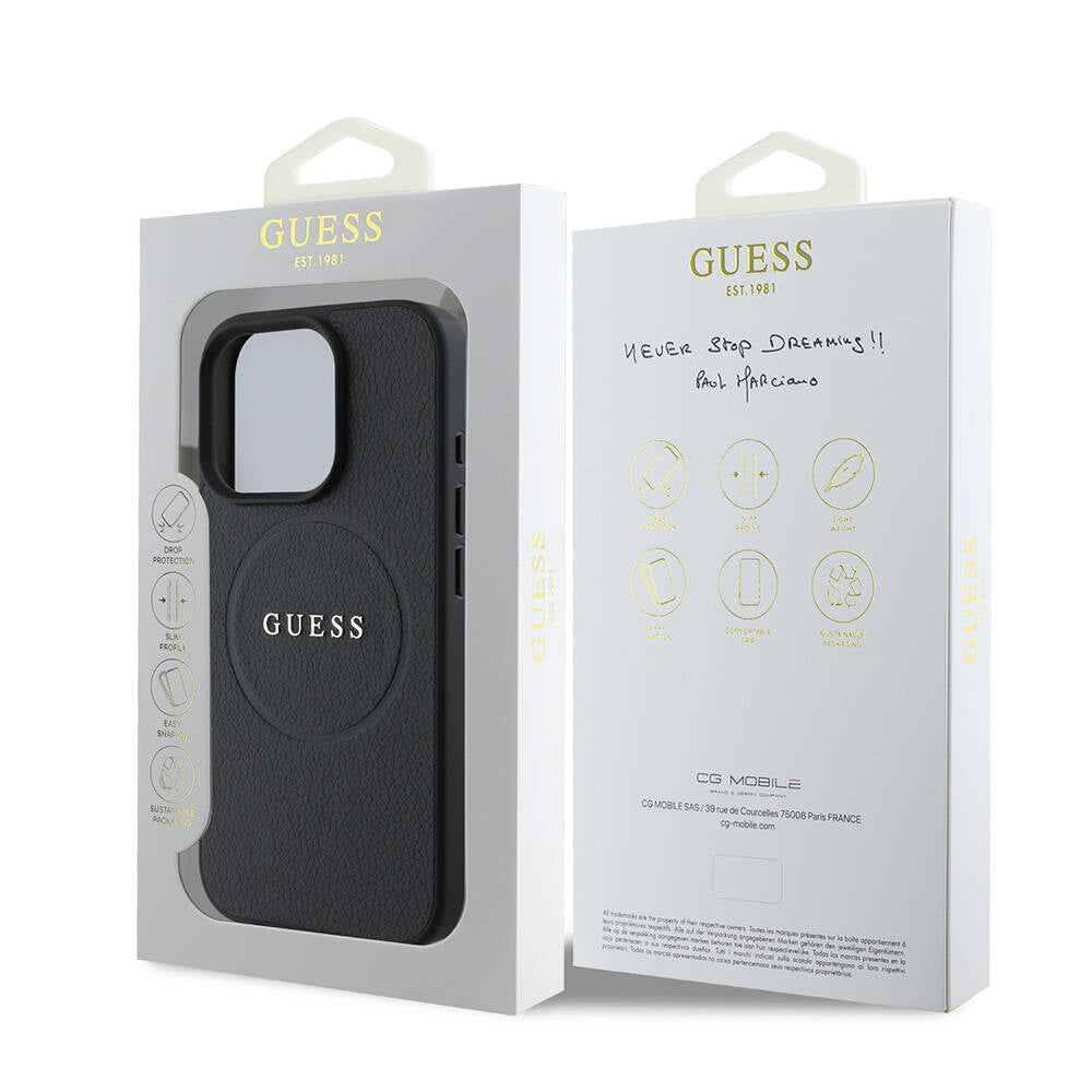 Husa MagSafe pentru Apple iPhone 16 Pro Max, Guess, Grained Gold Ring, Neagra