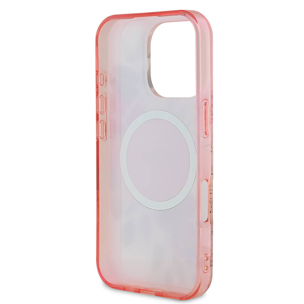 Husa MagSafe pentru Apple iPhone 16 Pro Max, Guess, IML Flower & Tonal Circle, Roz
