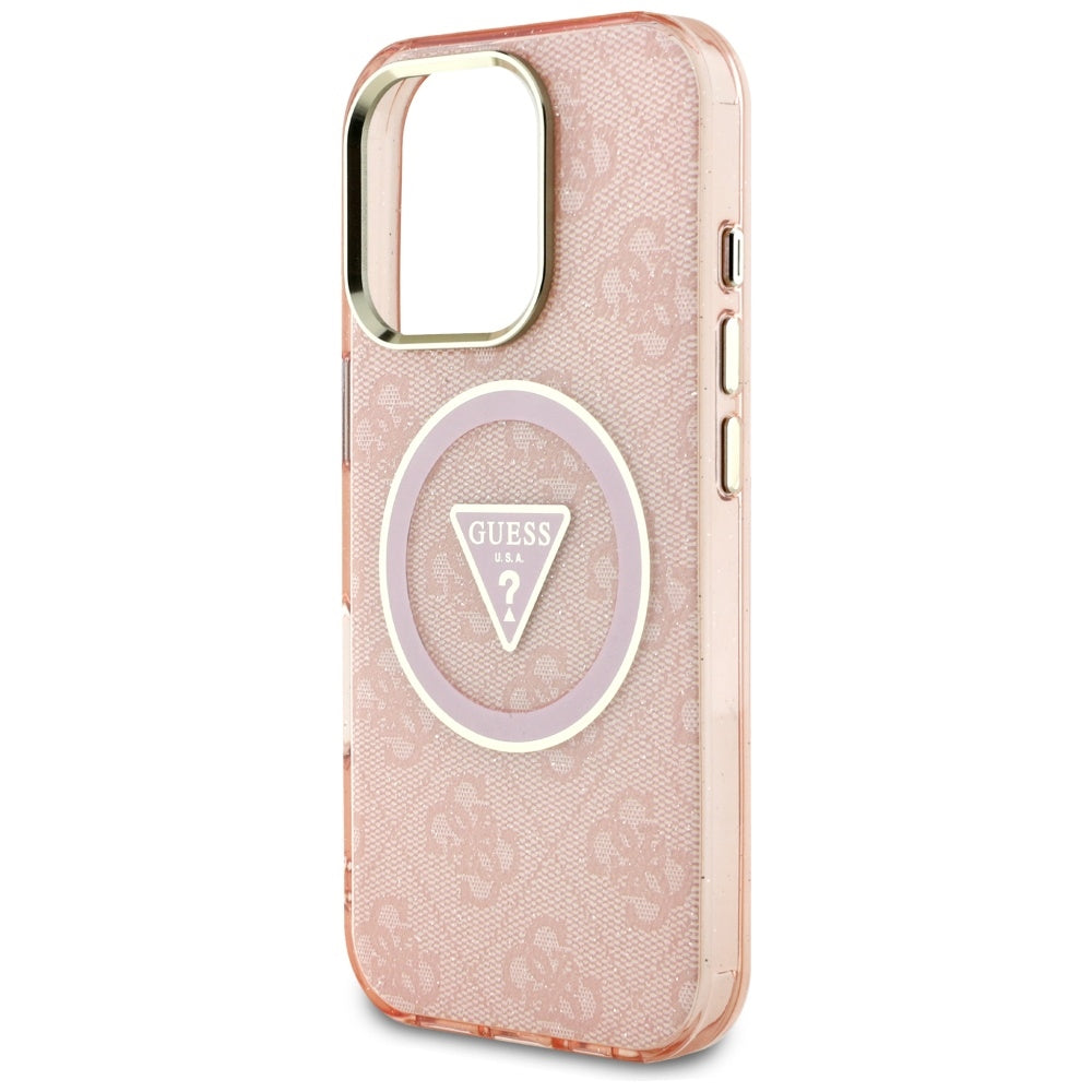 Husa MagSafe pentru Apple iPhone 16 Pro Max, Guess, IML Glitter 4G Circle Triangle, Roz