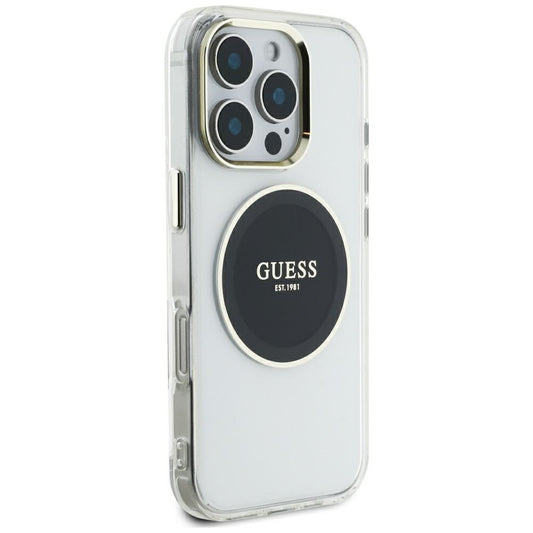 Husa MagSafe pentru Apple iPhone 16 Pro Max, Guess, IML Metal Colored Circle, Neagra