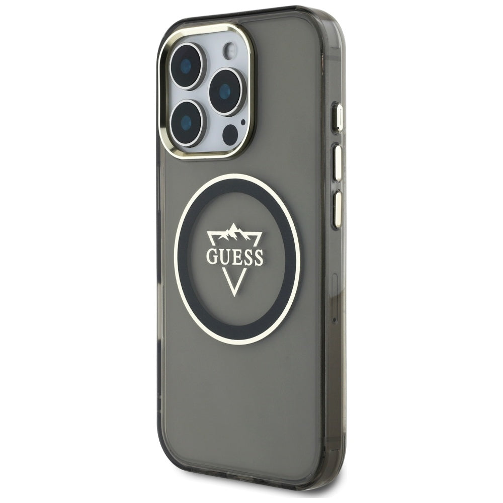 Husa MagSafe pentru Apple iPhone 16 Pro Max, Guess, IML Metal Mountain Logo, Neagra