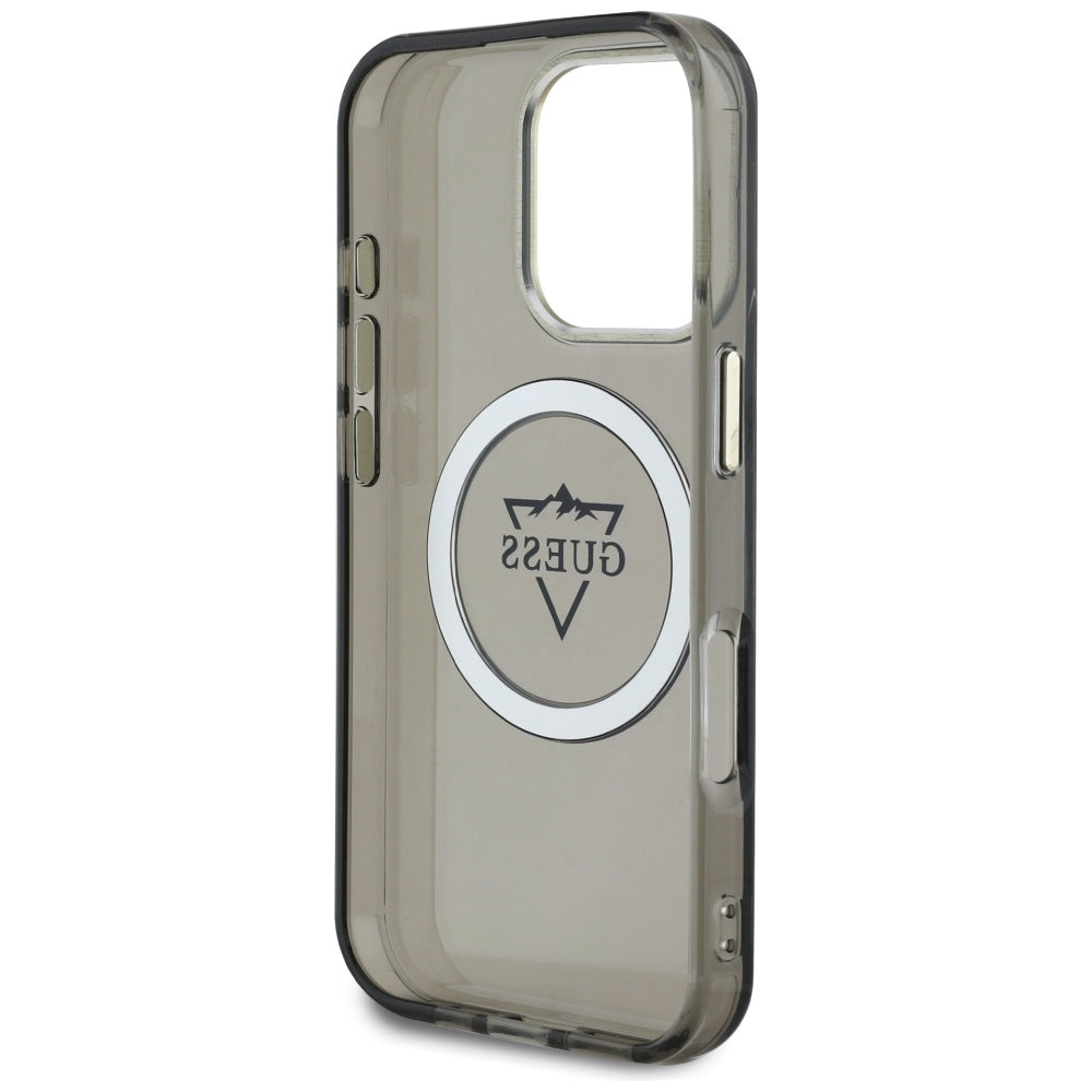 Husa MagSafe pentru Apple iPhone 16 Pro Max, Guess, IML Metal Mountain Logo, Neagra