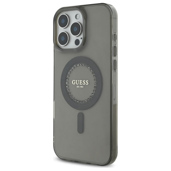 Husa MagSafe pentru Apple iPhone 16 Pro Max, Guess, IML Rhinestone, Neagra