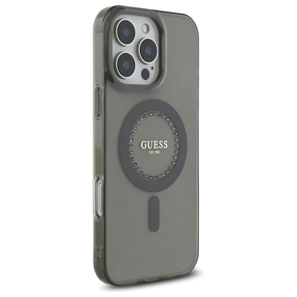 Husa MagSafe pentru Apple iPhone 16 Pro Max, Guess, IML Rhinestone, Neagra
