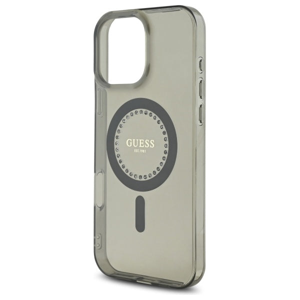 Husa MagSafe pentru Apple iPhone 16 Pro Max, Guess, IML Rhinestone, Neagra