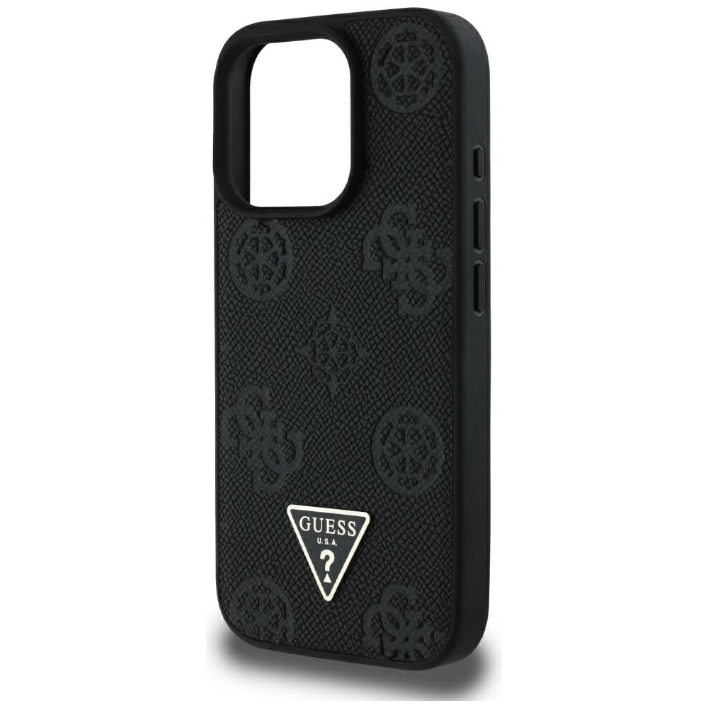 Husa MagSafe pentru Apple iPhone 16 Pro Max, Guess, Peony Grained Hot Stamp Triangle, Neagra