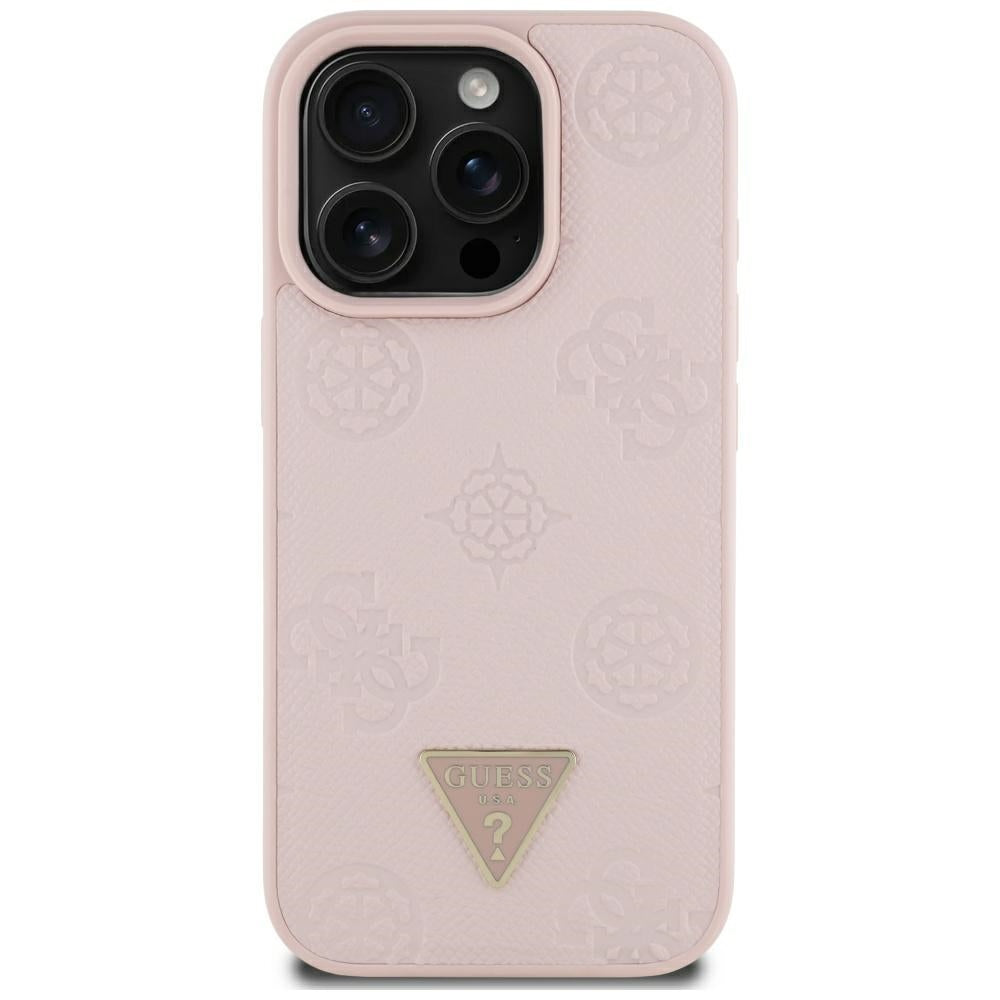 Husa MagSafe pentru Apple iPhone 16 Pro Max, Guess, Peony Grained Hot Stamp Triangle, Roz