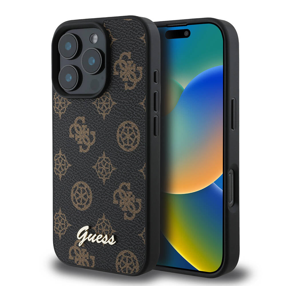 Husa MagSafe pentru Apple iPhone 16 Pro Max, Guess, Peony Script, Neagra
