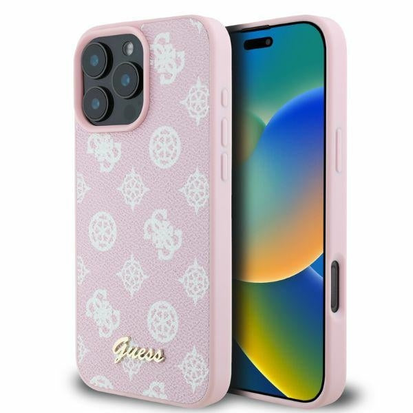 Husa MagSafe pentru Apple iPhone 16 Pro Max, Guess, Peony Script, Roz
