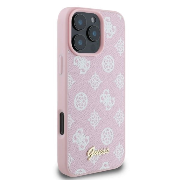 Husa MagSafe pentru Apple iPhone 16 Pro Max, Guess, Peony Script, Roz