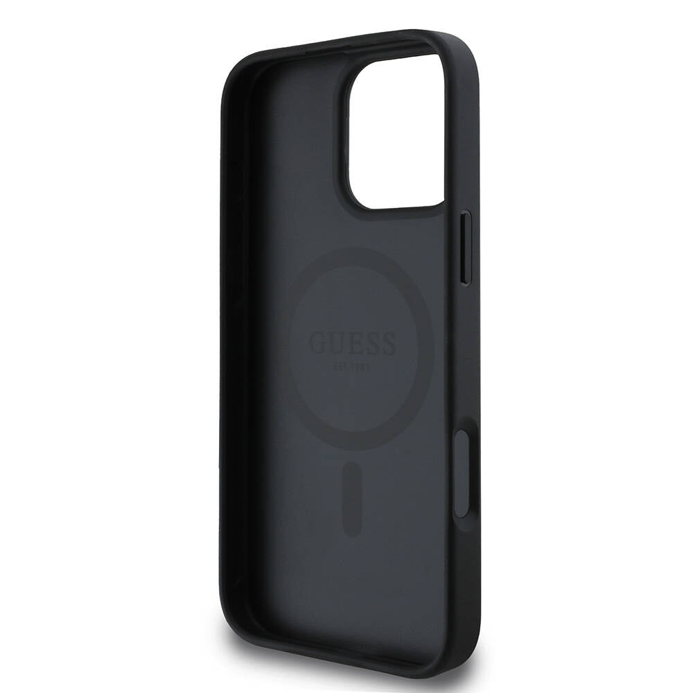 Husa MagSafe pentru Apple iPhone 16 Pro Max, Guess, Saffiano Classic Logo, Neagra