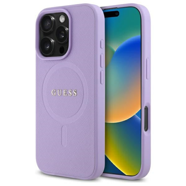 Husa MagSafe pentru Apple iPhone 16 Pro Max, Guess, Saffiano, Mov