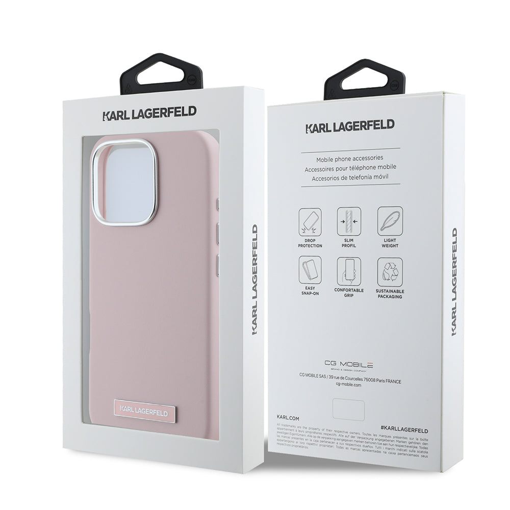 Husa MagSafe pentru Apple iPhone 16 Pro Max, Karl Lagerfeld, FW Metal Plate, Roz