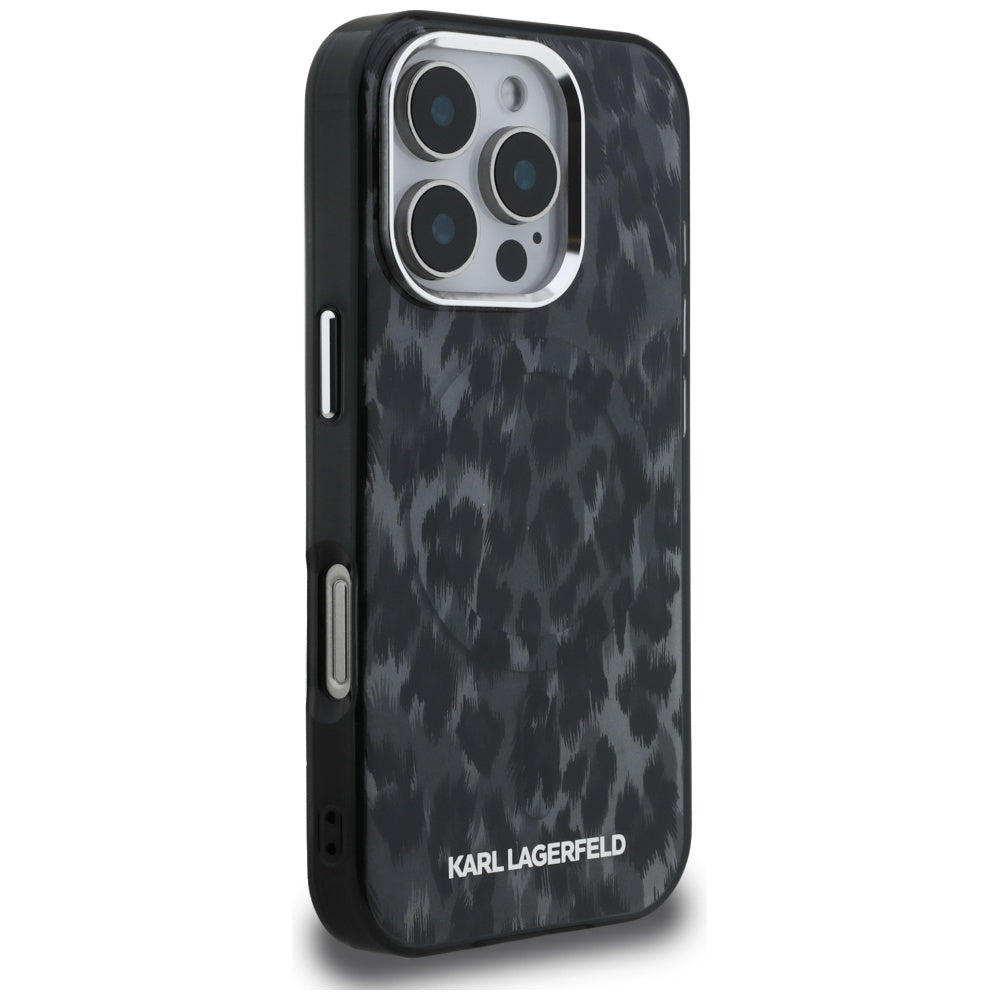 Husa MagSafe pentru Apple iPhone 16 Pro Max, Karl Lagerfeld, IML Leopard Pattern, Neagra
