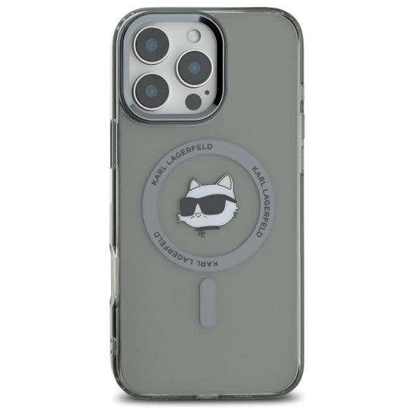 Husa MagSafe pentru Apple iPhone 16 Pro Max, Karl Lagerfeld, IML Metal Choupette's Head, Neagra