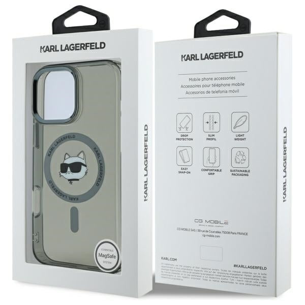 Husa MagSafe pentru Apple iPhone 16 Pro Max, Karl Lagerfeld, IML Metal Choupette's Head, Neagra