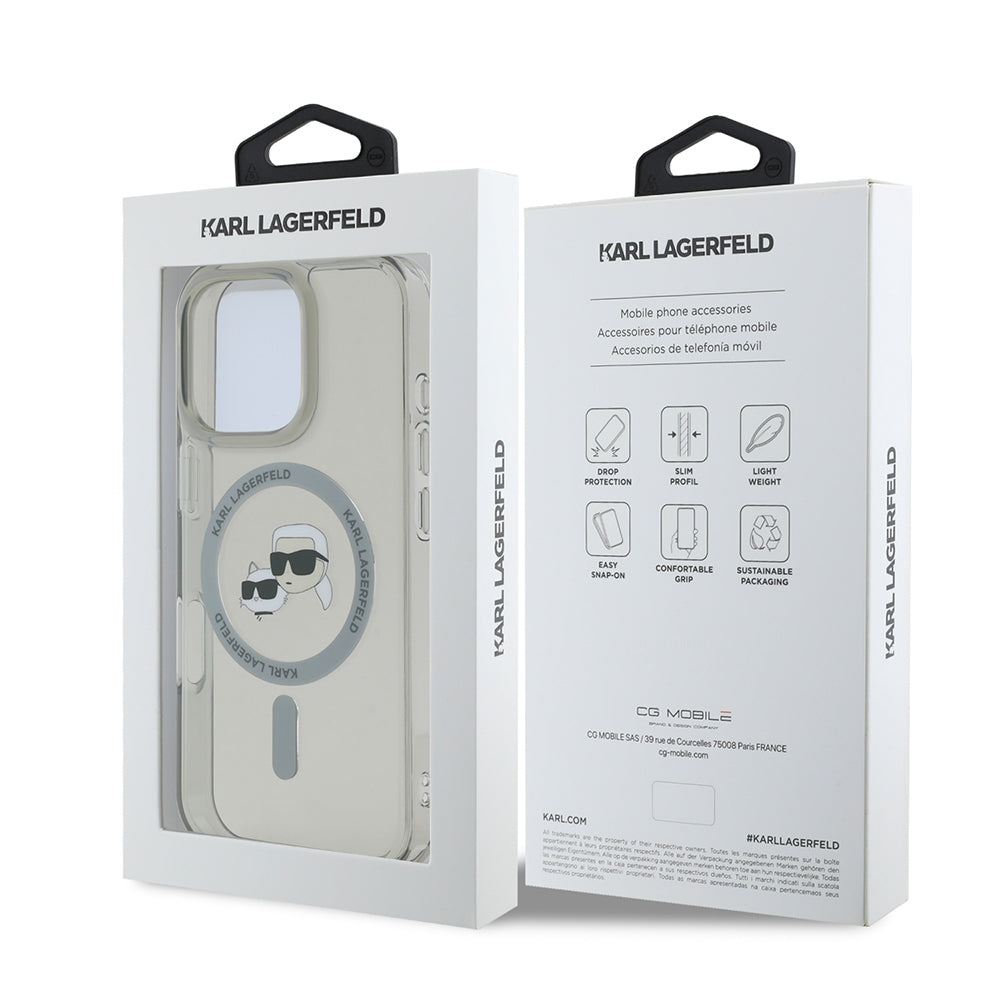 Husa MagSafe pentru Apple iPhone 16 Pro Max, Karl Lagerfeld, IML Metal Karl & Choupette's Heads, Neagra