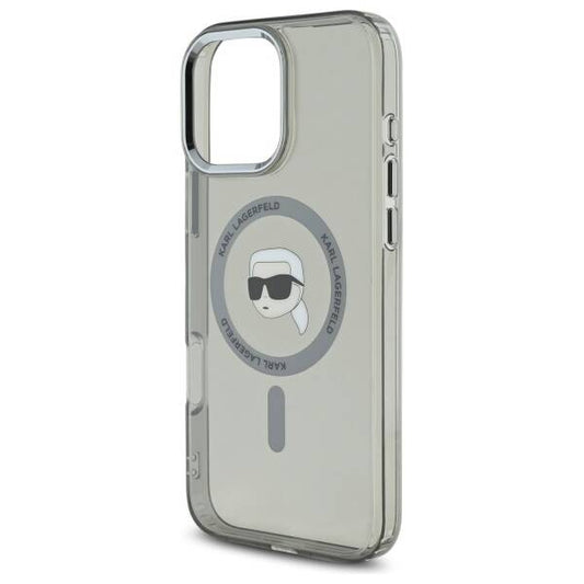 Husa MagSafe pentru Apple iPhone 16 Pro Max, Karl Lagerfeld, IML Metal Karl's Head, Neagra